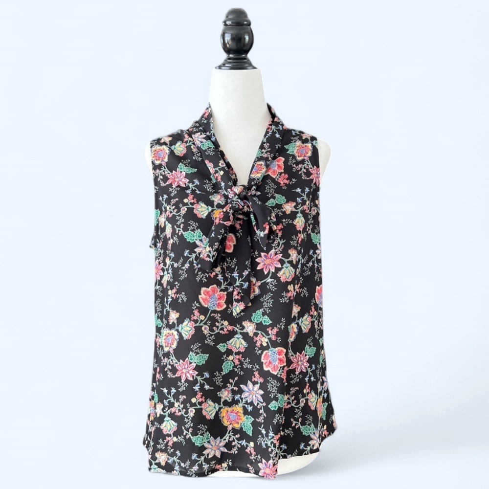 Banana Republic Black Floral Sleeveless Romantic Coastal Blouse Small - Picture 3 of 6